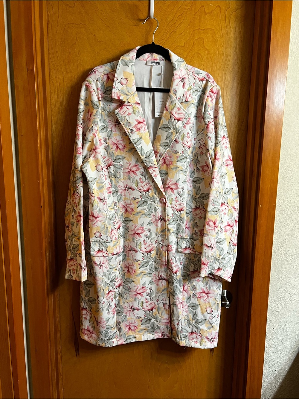 Floral Notch-Collar Blazer Mini Dress - Pink & Cream